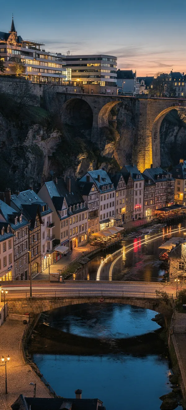 Luxembourg City Grund at Dusk