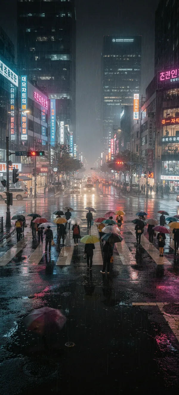 Seoul Rainy Night Cityscape