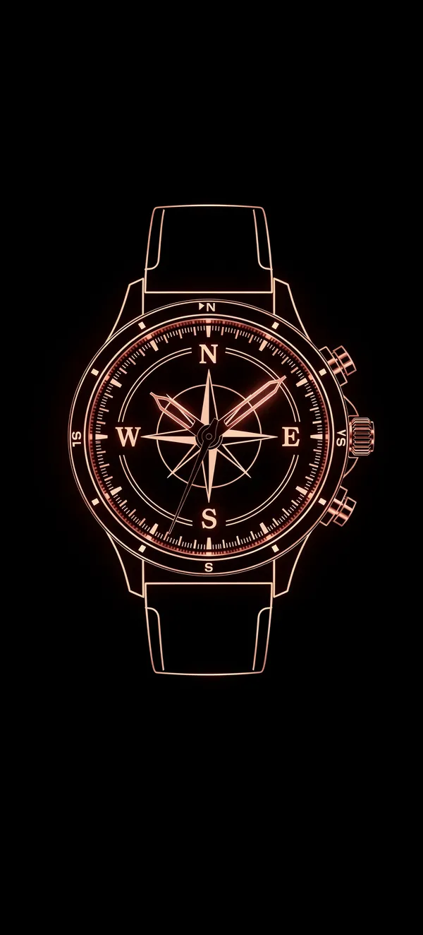 Rose Gold Compass Watch Neon AMOLED Wallpaper