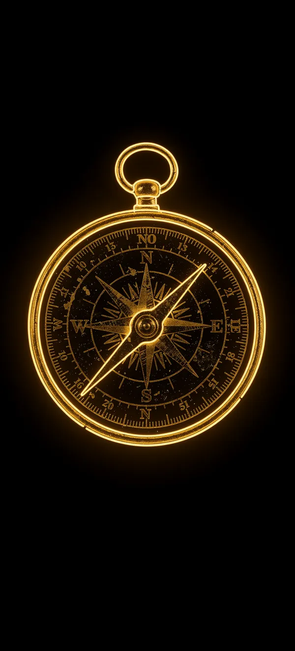Vintage Compass Neon Gold AMOLED Wallpaper