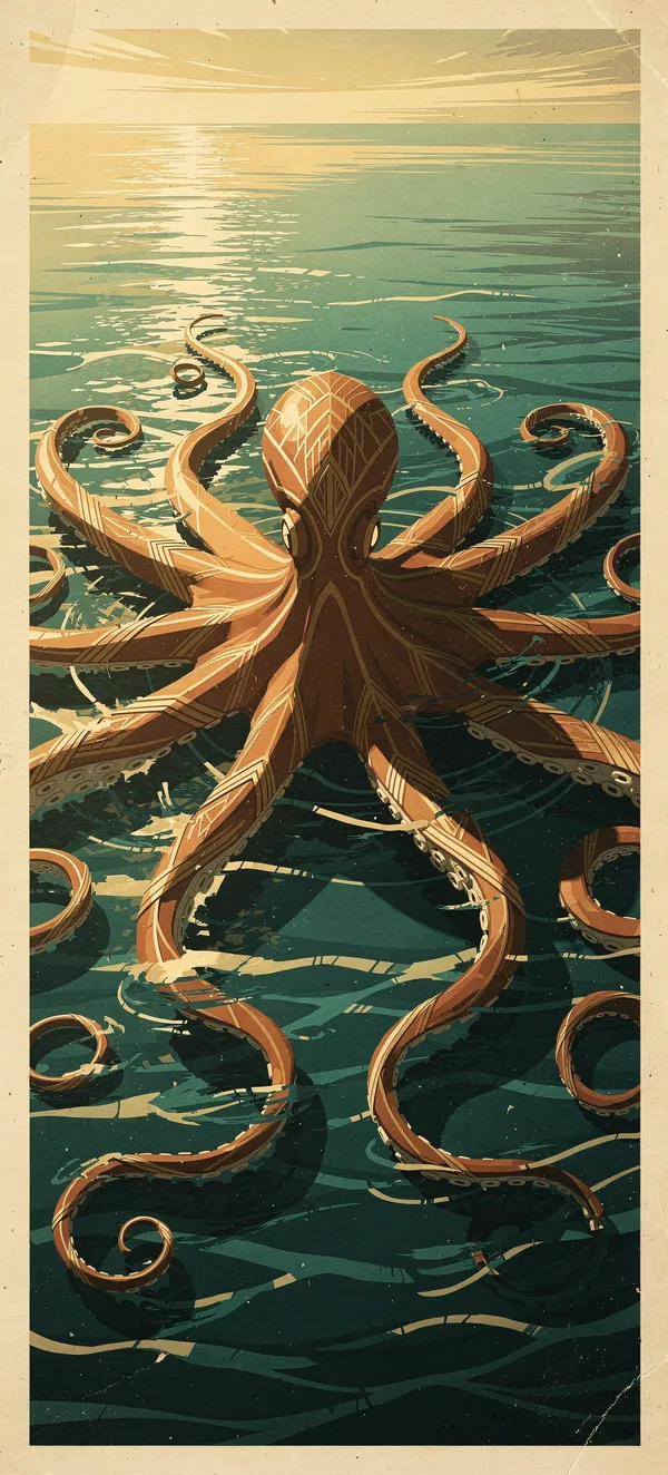 Art Deco Kraken Ocean Wallpaper