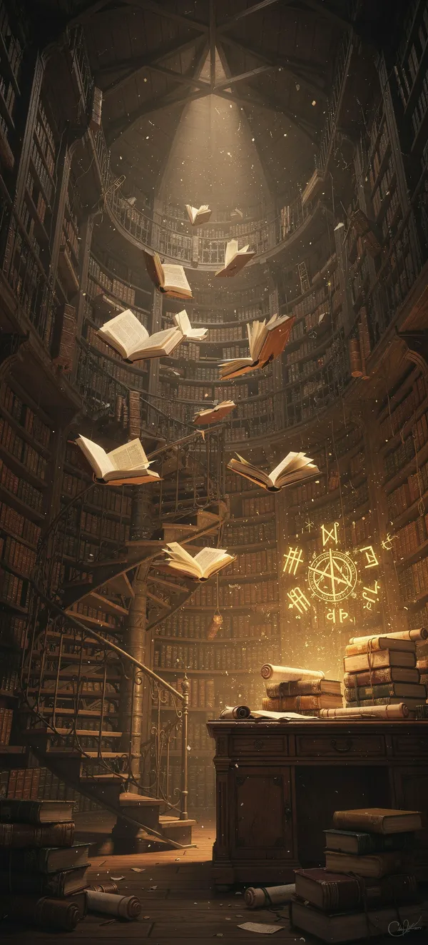 Magical Library Fantasy Wallpaper