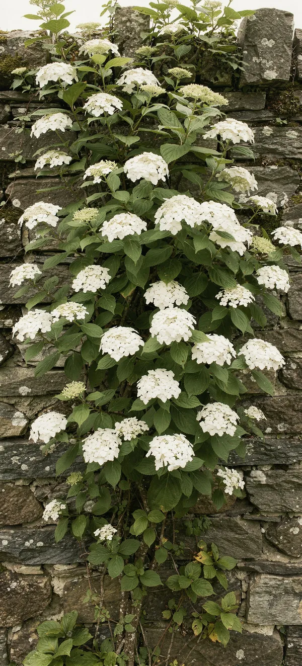 Climbing Hydrangea on Stone Wall