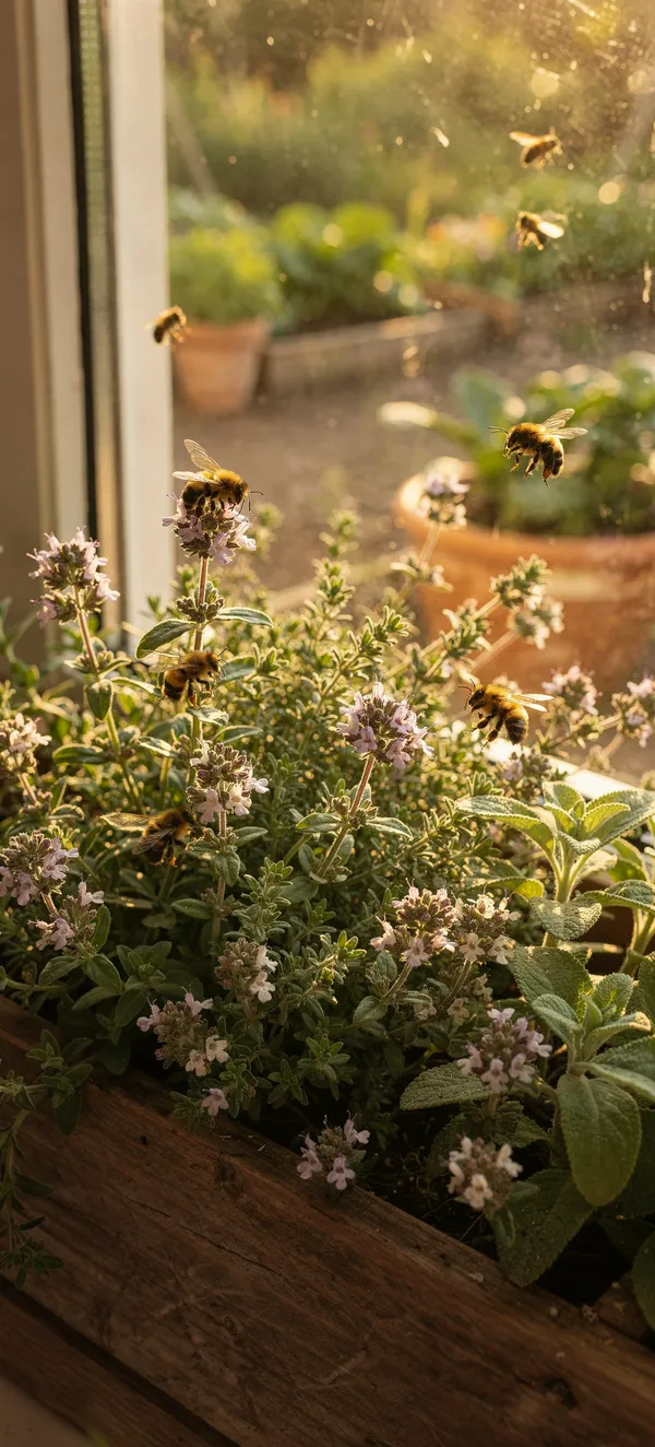Herb Flowers with Pollinating Bees