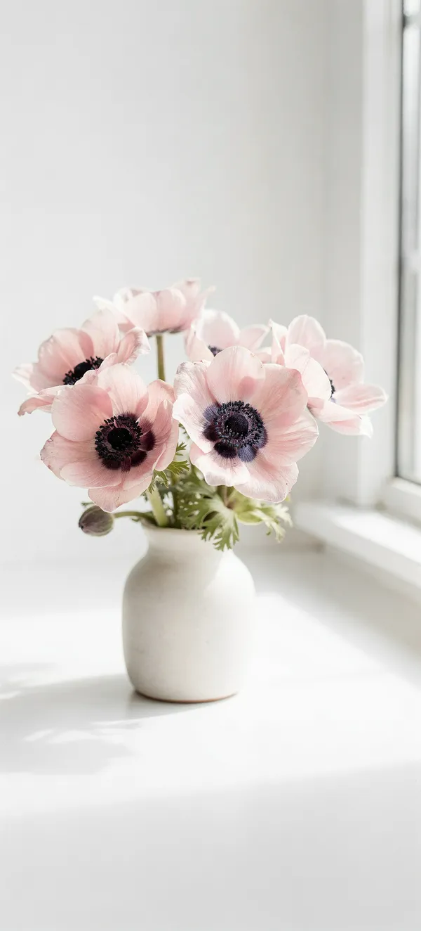 Pale Pink Anemone Floral Still Life