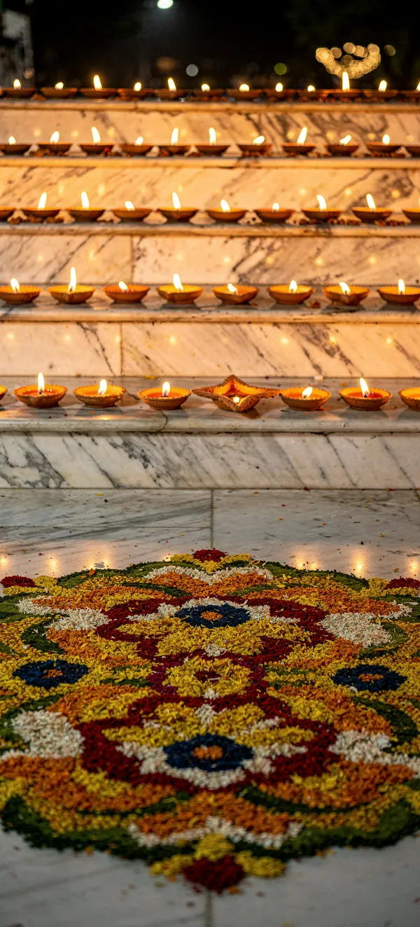 Diwali 2026: Diya Lamps on Marble Steps