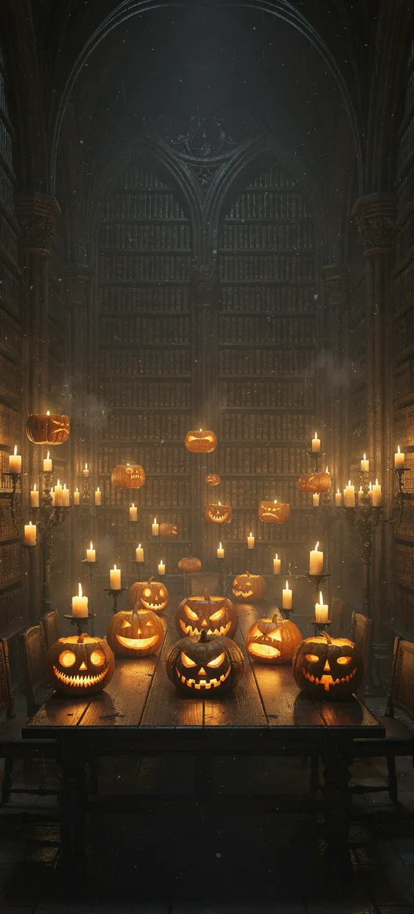 Gothic Library Halloween Wallpaper