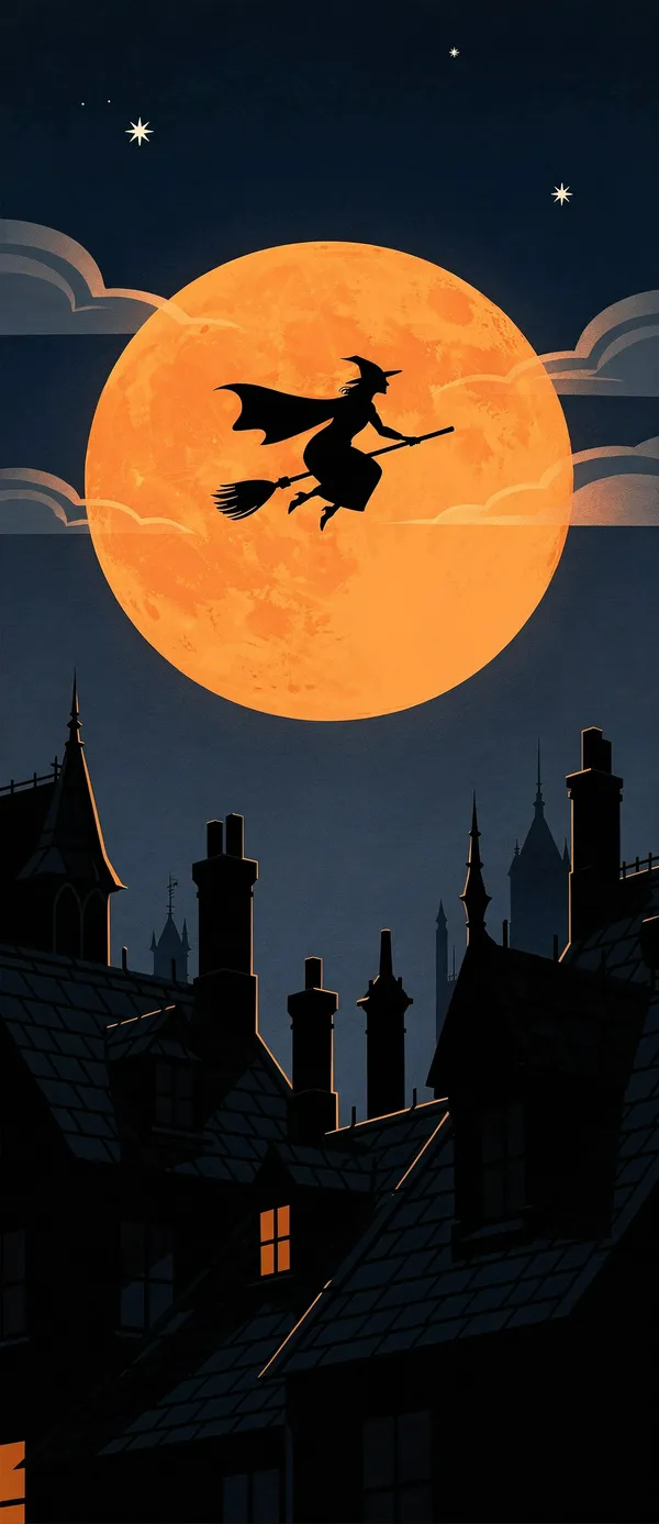 Witch Flight Over Gothic Town
