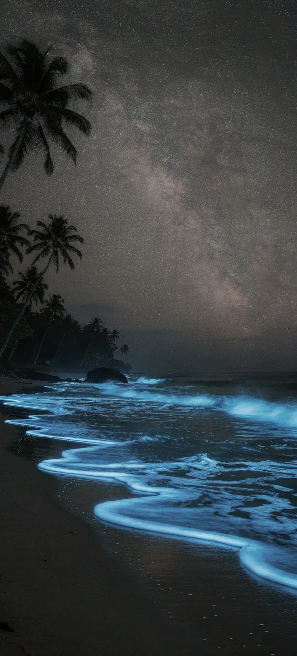Bioluminescent Waves Starry Night