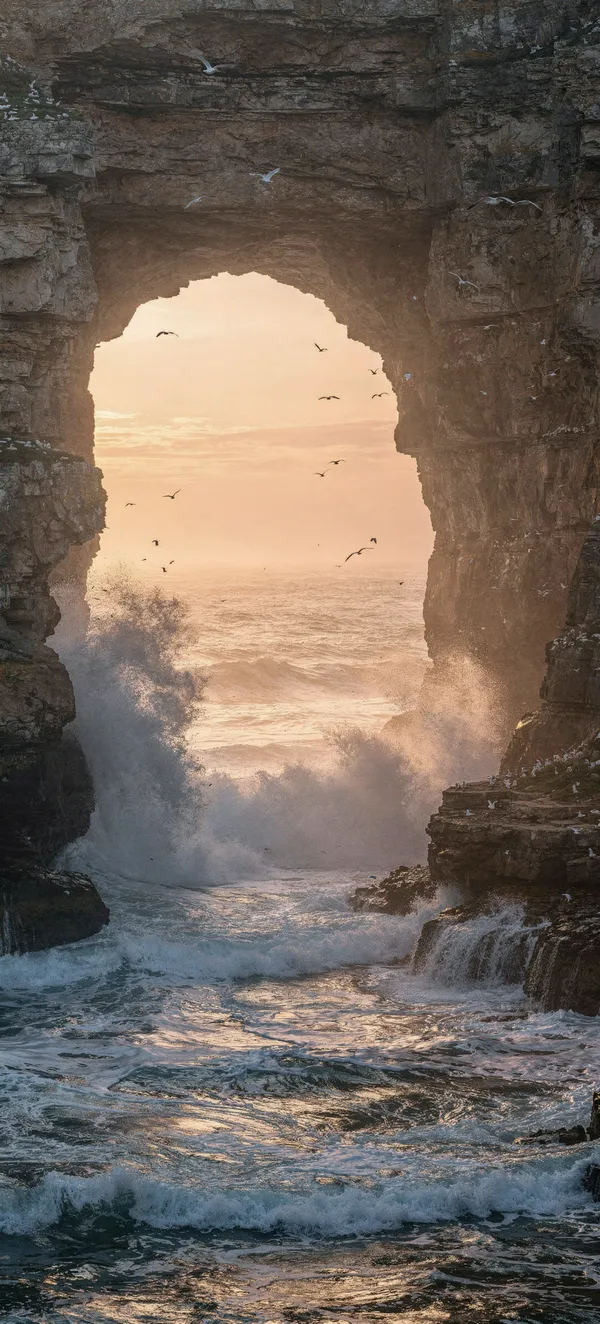 Coastal Cliff Arch Sunset — Home screen