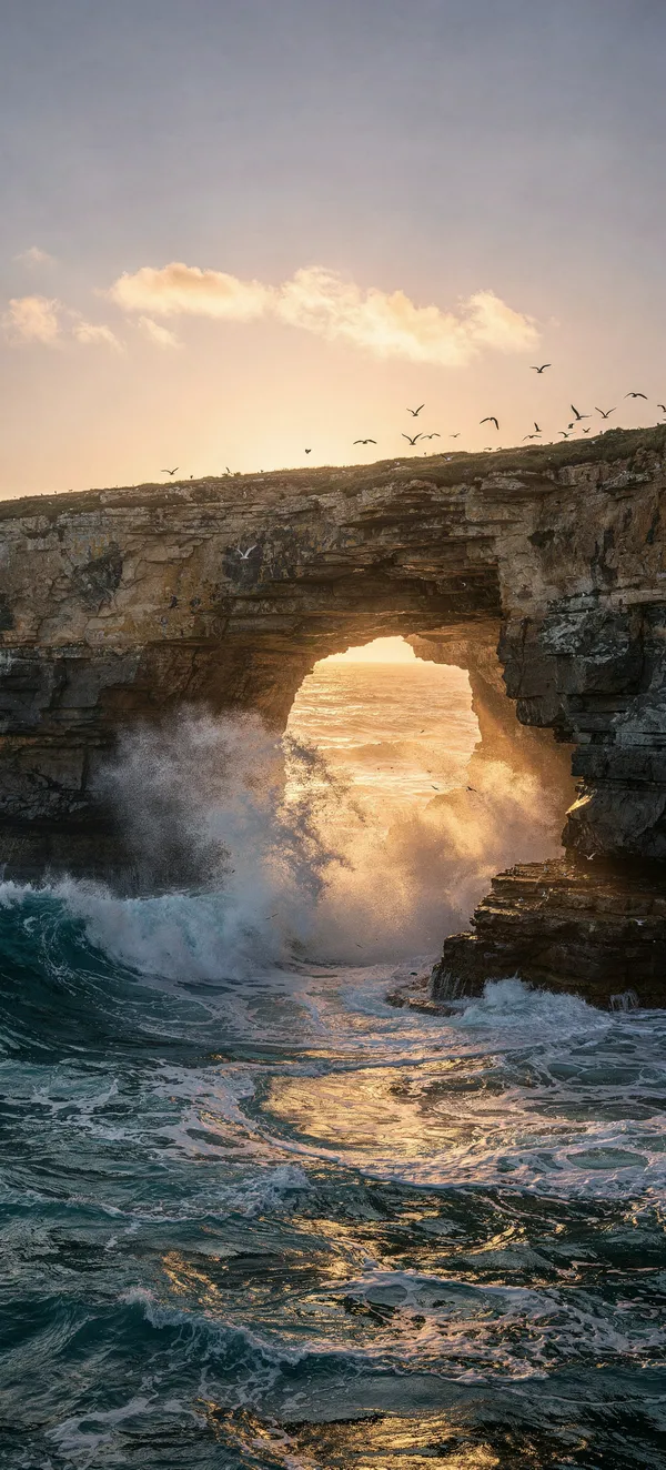 Coastal Cliff Arch Sunset