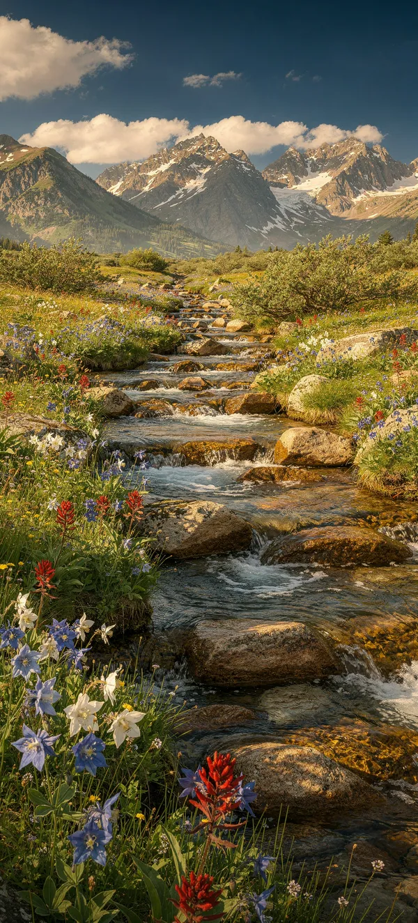 Mountain Stream Summer Landscape