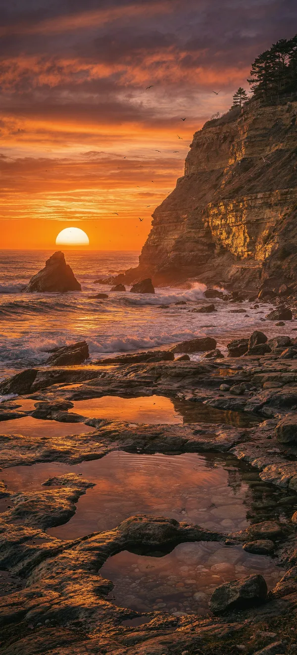 Dramatic Coastal Cliff Sunset