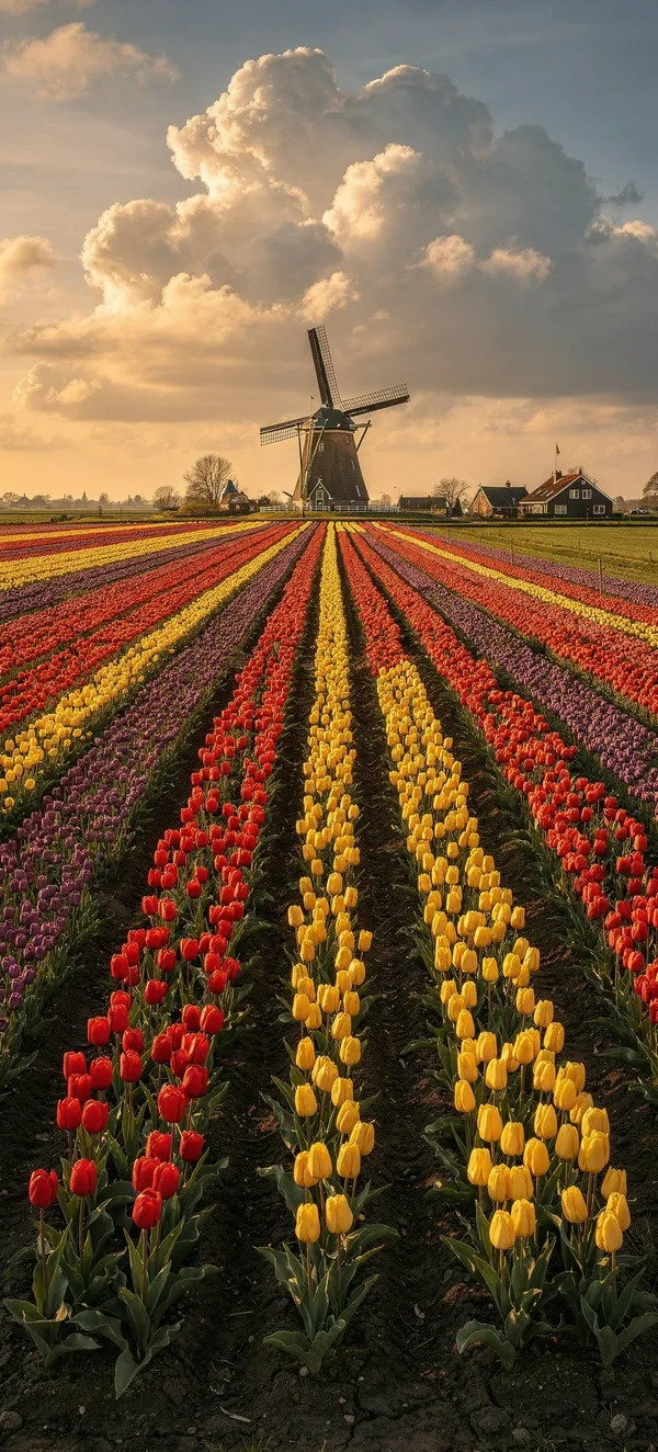 Dutch Tulip Fields at Spring