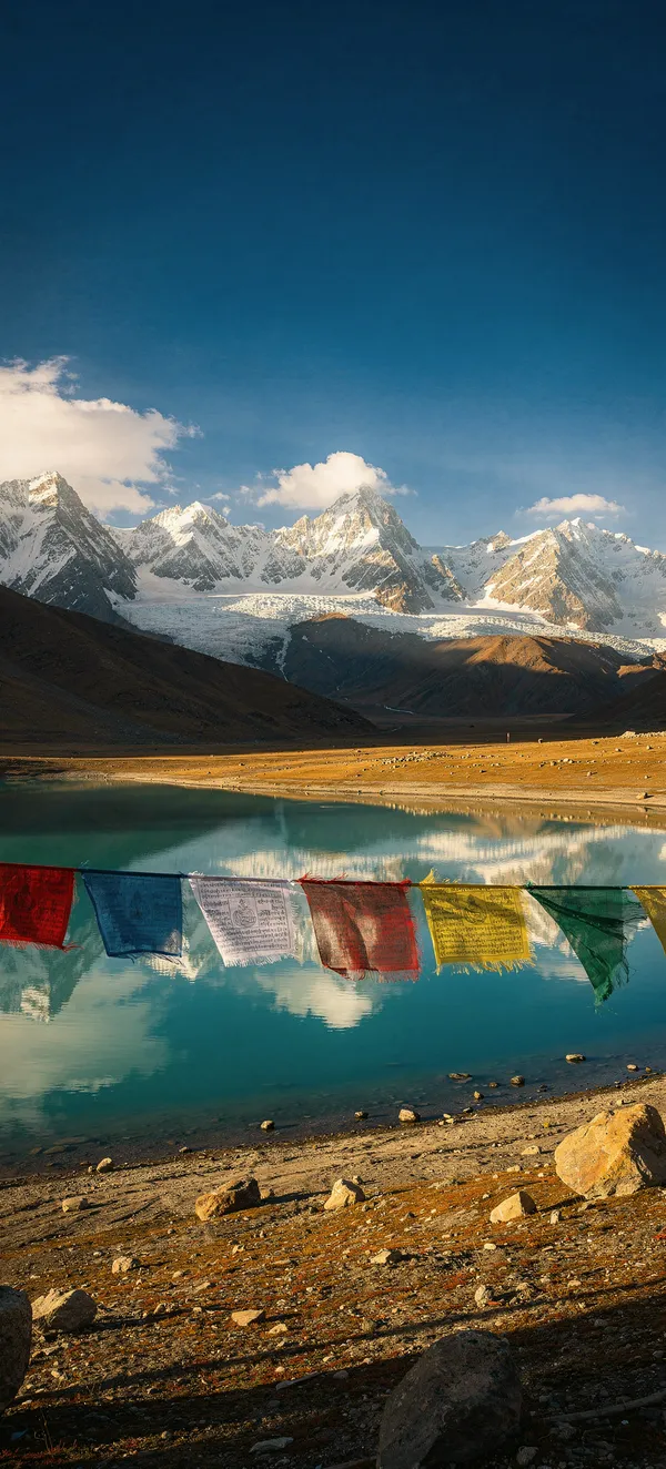 Tibetan Mountain Lake Prayer Flags Wallpaper