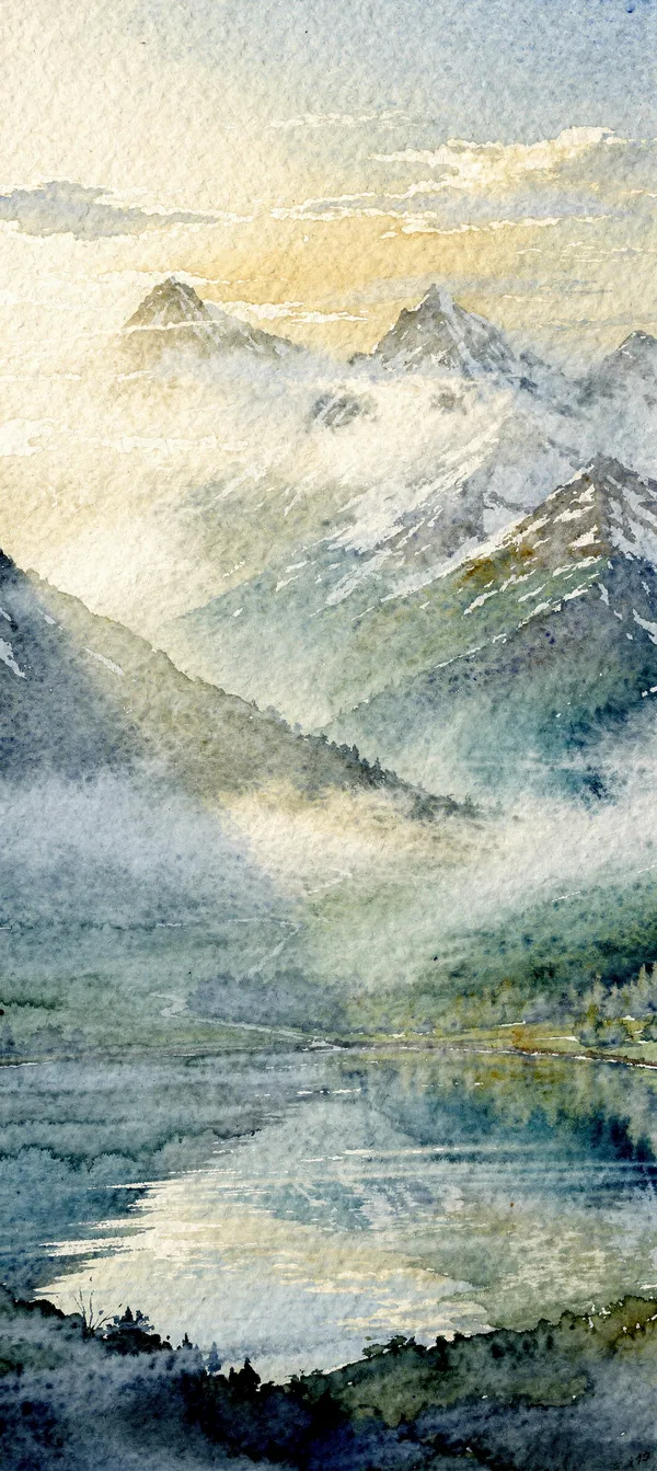 Ethereal Mountain Watercolor