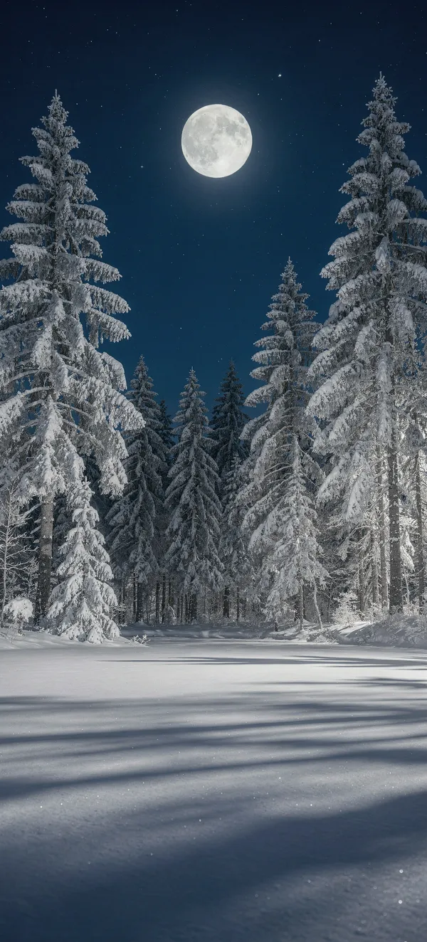 Snowy Spruce Forest Moonlight
