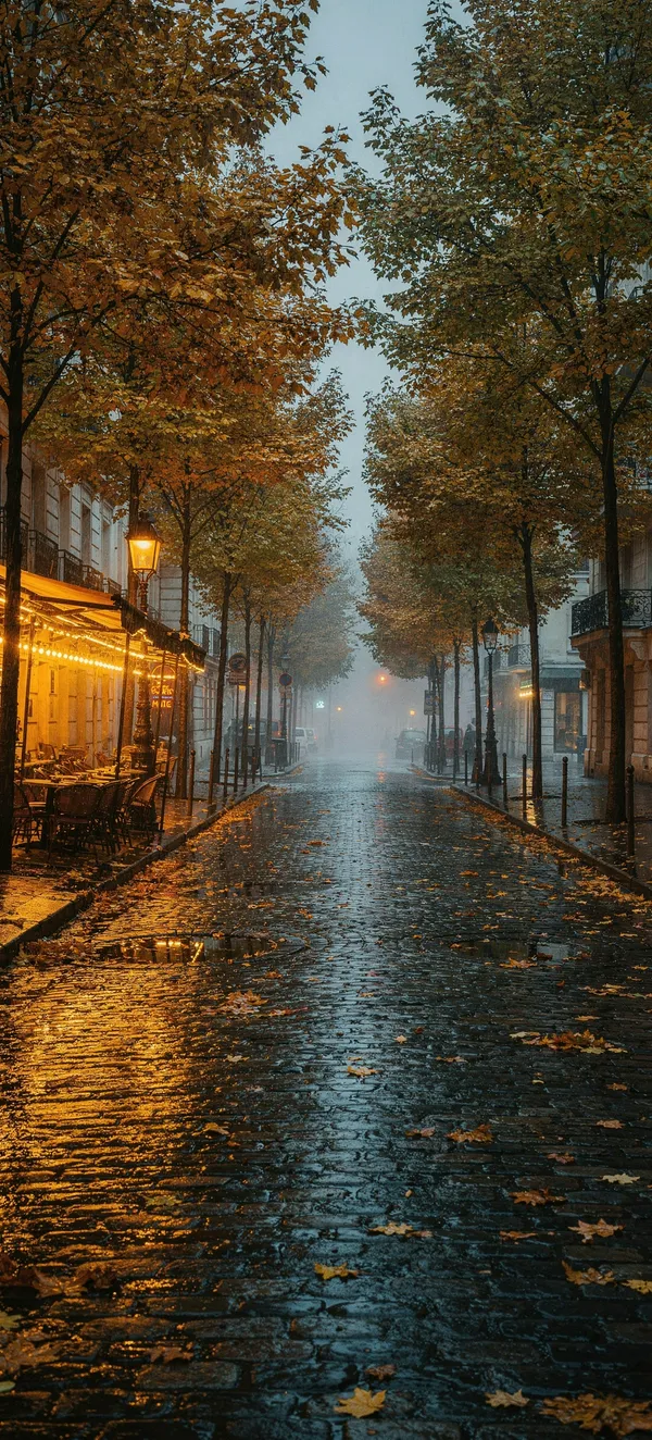 Rainy Paris Street at Dusk
