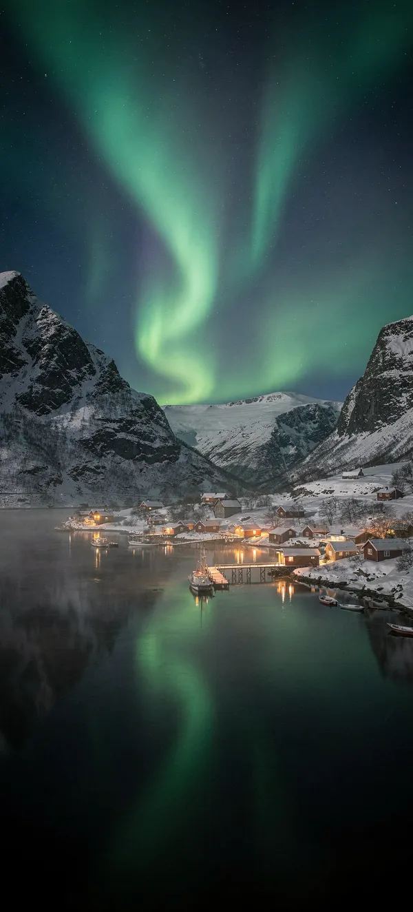 Arctic Fjord Aurora Night