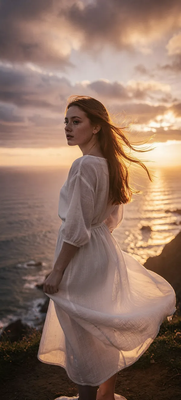 Cliffside Woman Golden Hour