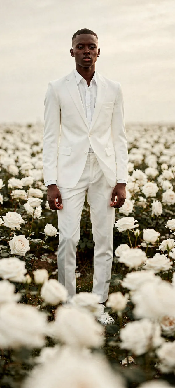 Elegant Man in White Roses