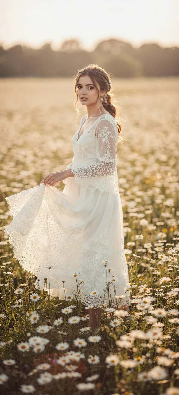 Vintage Bride in Daisy Field