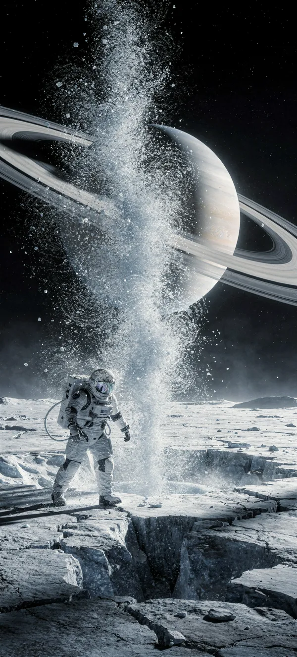 Astronaut on Enceladus Ice Fountains