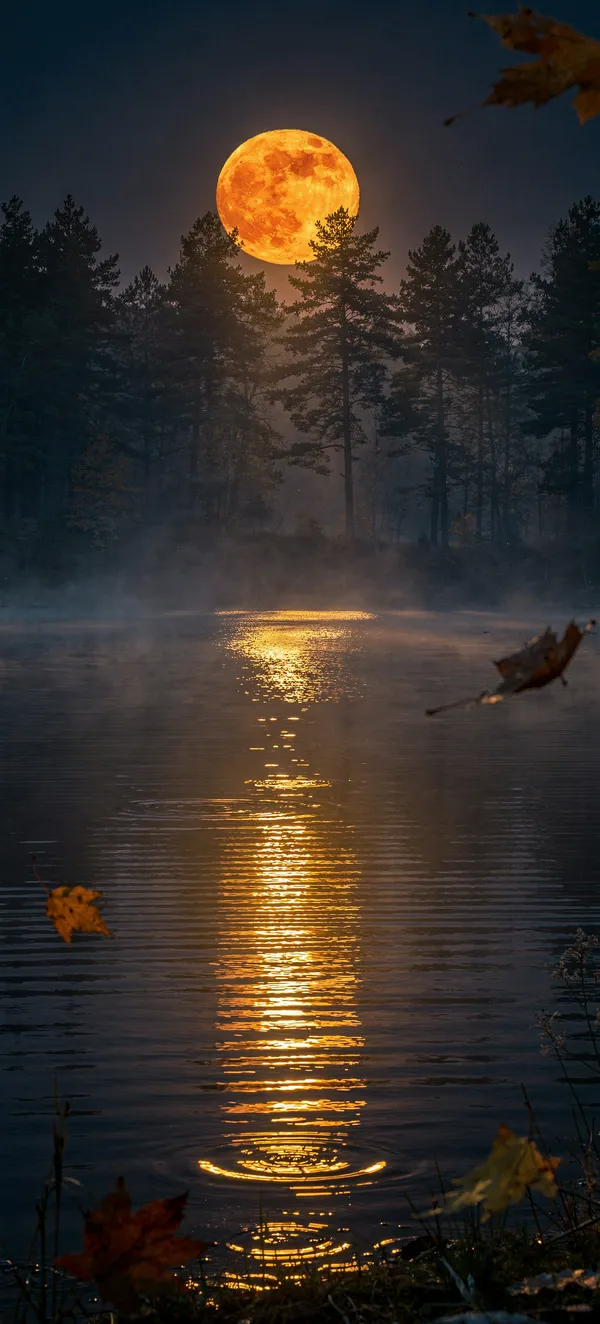 Hunter’s Moon 2026: Moon over a Misty Lake