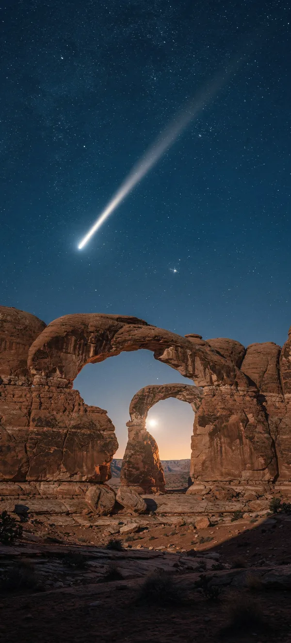 Orionids 2026: Fireball over Desert Arches