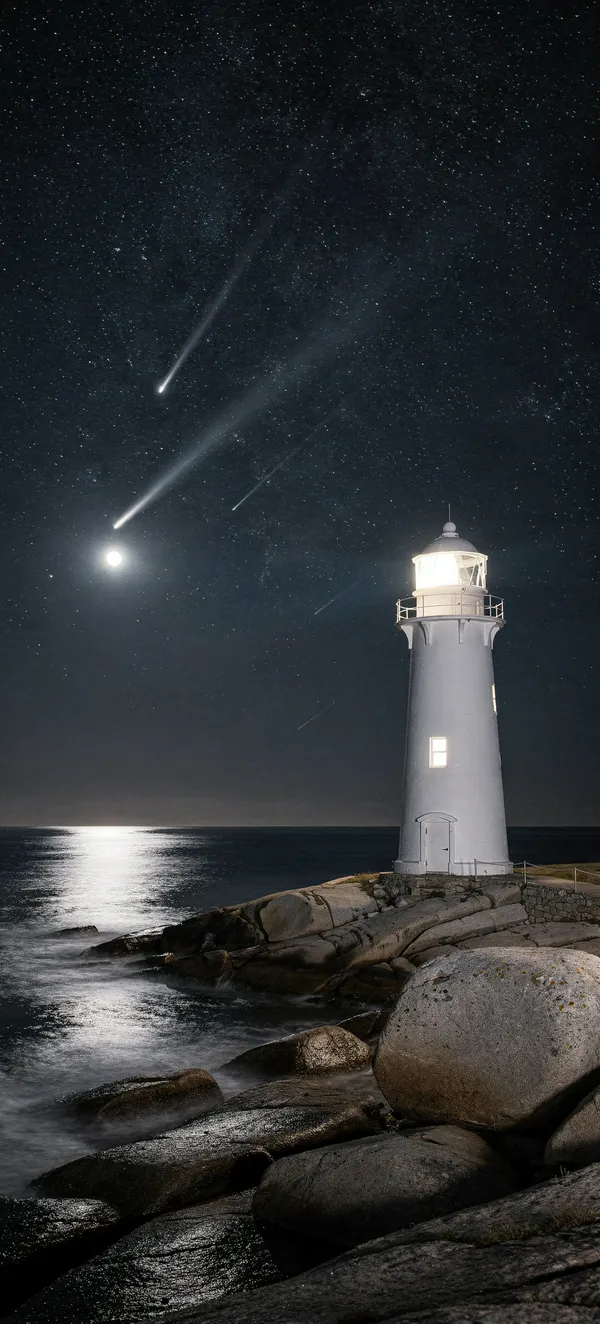 Orionids 2026: Meteors over a Lighthouse
