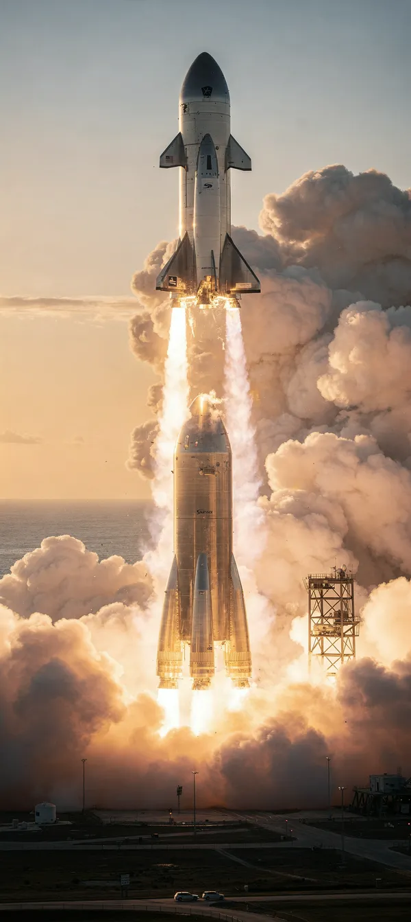 Starship Flight 14 Liftoff at Dawn