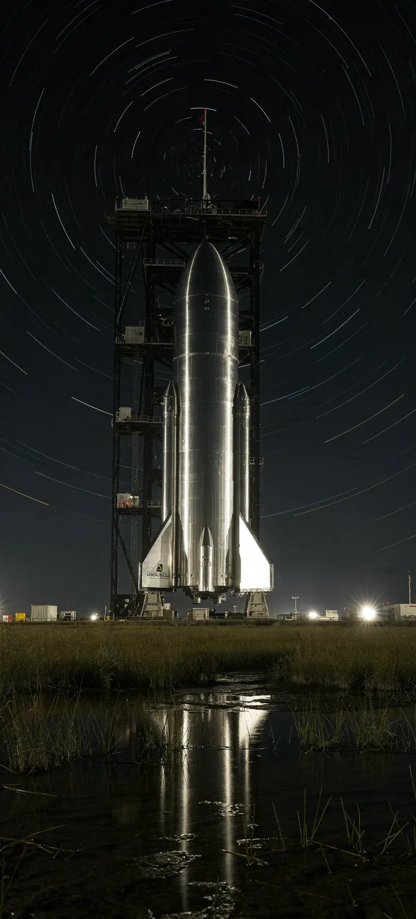 Starship Flight 14 Launch Tower at Night