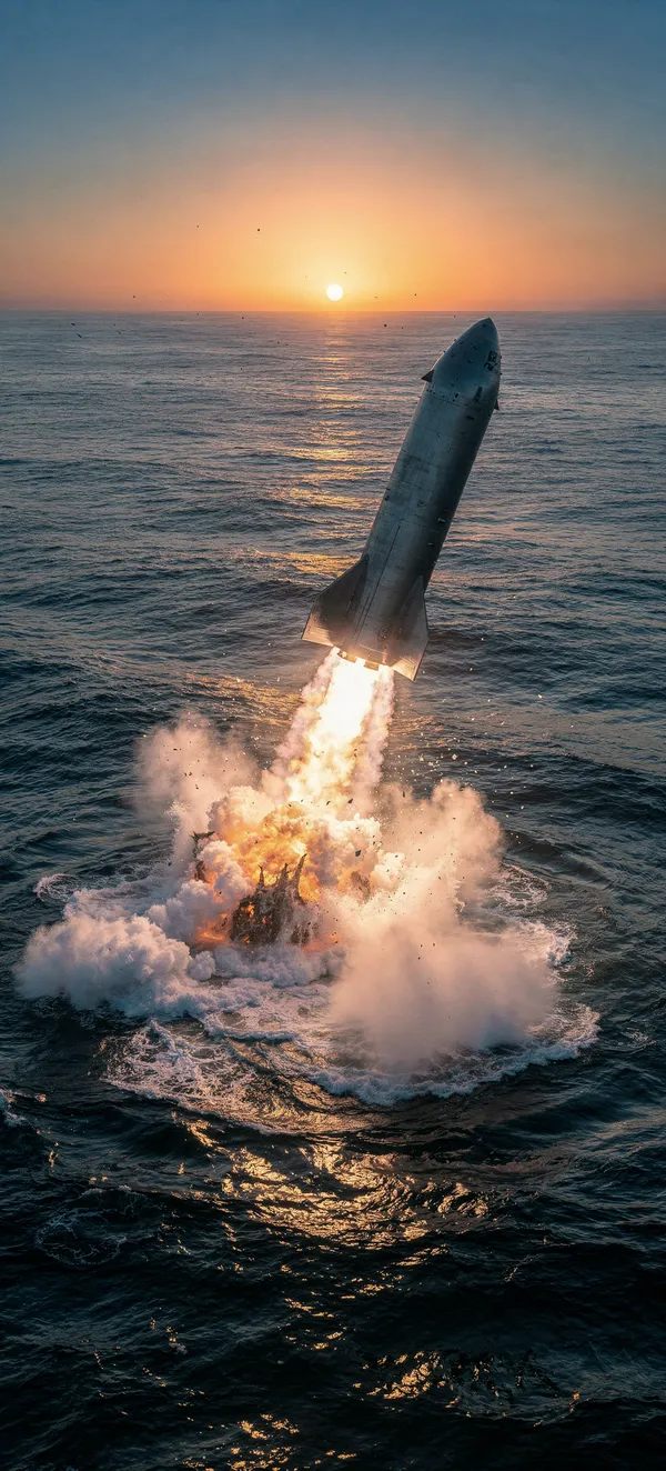 Starship Flight 14 Splashdown at Sunset