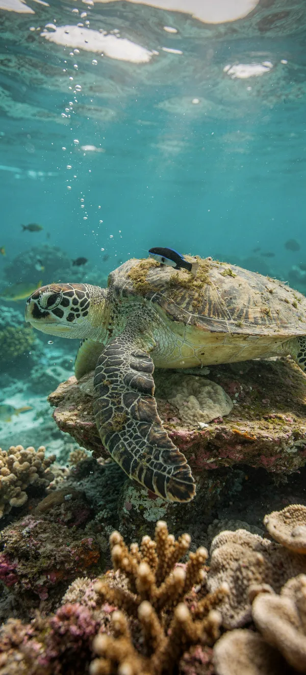 Sea Turtle and Wrasse Coral Reef
