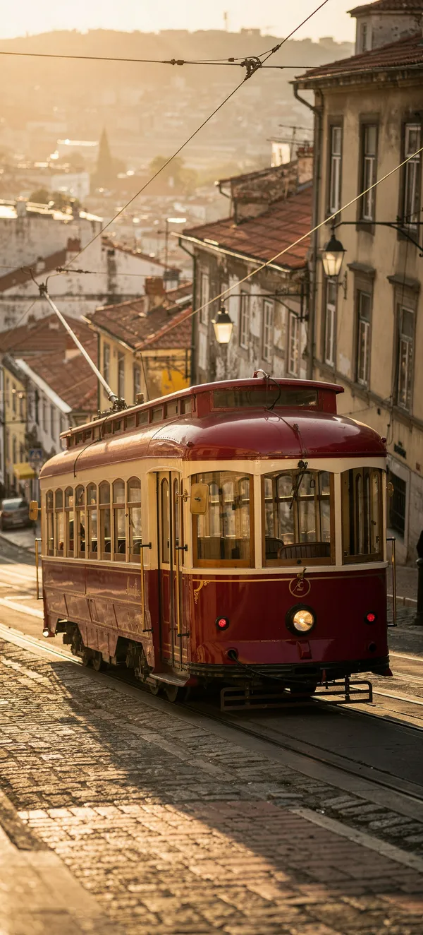 Vintage 1940s Red Trolley at Golden Hour